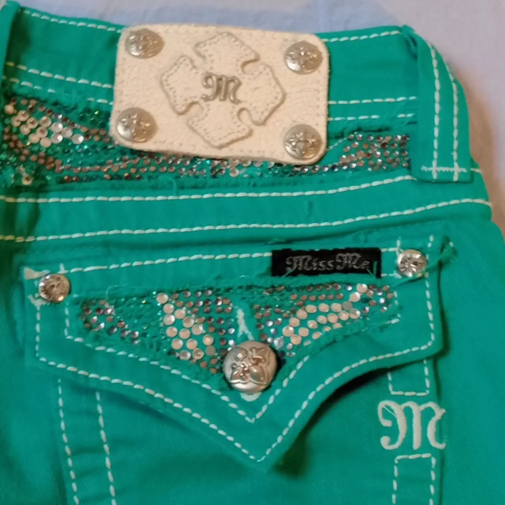 Miss Me Turquoise Denim Jeans 16 Youth - Picture 12 of 14